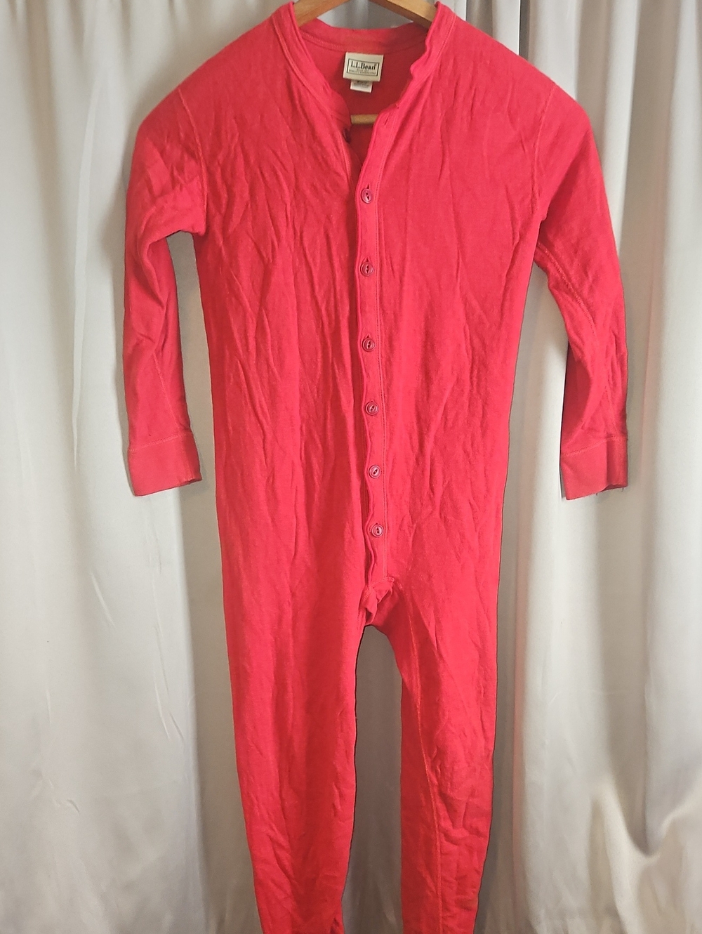 Vintage L.L. Bean Wool Blend Kids Coral-Red One-Piece Pajamas Youth Medium